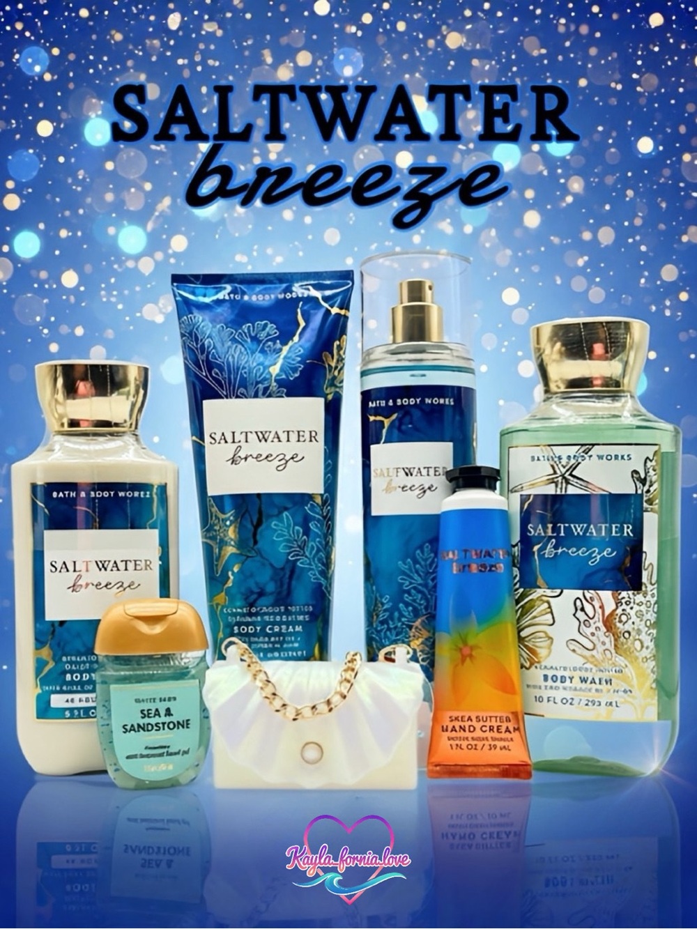 BBW Saltwater Breeze 7 Pc Body Care Set Hand cream Shell pocketbac case